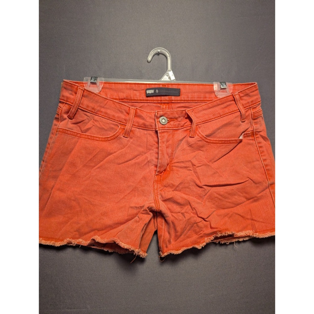 Levi's Cutoff Shorts Womens 8x29 Orange Denim Logo Casual Beach Wear Frayed Hem